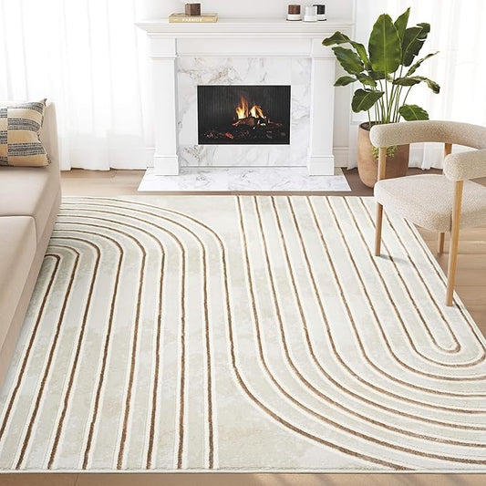 Abani Glam Collection Area Rug - Beige/Cream Modern Abstract Design - 2' x 3' - for Living Room, Bedroom & Office
