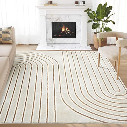 Abani Glam Collection Area Rug - Beige/Cream Modern Abstract Design - 5' x 7' - for Living Room, Bedroom & Office