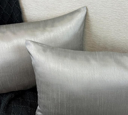 Aiking Home 12x24 Inches Faux Silk Rectangular Throw Pillow Cover, Zipper Closure, Silver (Set of 2)