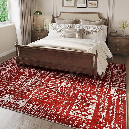 Rugcomf Living Room Rug 5x7 Rug Machine Washable Boho Area Rug Non Slip Moroccan Vintage Low Pile Large Rugs for Living Room, Bedroom, Farmhouse, Dining Room, Kids Playroom(Terracotta)