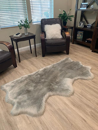 LAMBZY Faux Sheepskin Super Soft Hypoallergenic Silky Shag Rug for Living Room, Kids Room, Sofa (Triple Side by Side 3'x6', Grey)