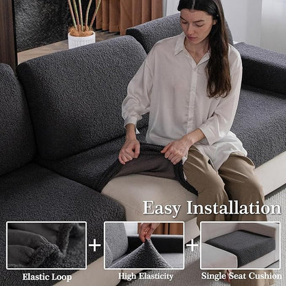 Couch Cushion Covers for Sectional Sofa, Stretch Soft Sofa Slipcovers Washable Wear-Resistant Universal Furniture Protector for Living Room(2 Seaters Covers+1 Chaise Cover, Dark Gray)