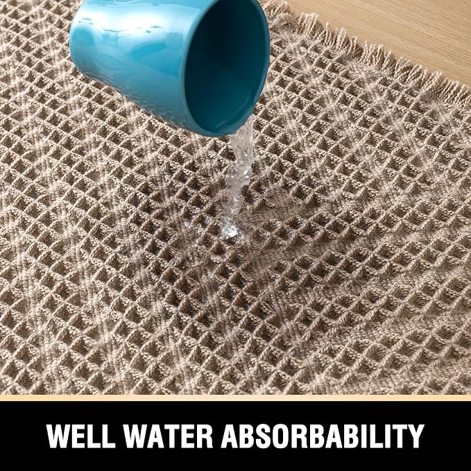 H.VERSAILTEX Waffle Bath Runner Rug Long Bath Mat Super Absorbent Boho Bath Rugs Non Slip Bath Runner for Bathroom Floor Machine Washable Dry Fast Bathroom Rugs with Tassels, 24" x 72", Irish Cream
