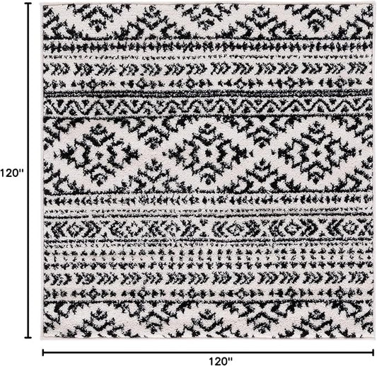 SAFAVIEH Tulum Collection Area Rug - 10' Square, Ivory & Black, Moroccan Boho Tribal Design, Non-Shedding & Easy to Clean, Ideal for Living Room, Bedroom, Dining Space (TUL272B)