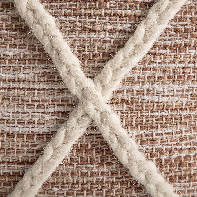Anji Mountain 100% Handmade & Handcrafted Comfortable Home Décor Pouf Ottoman Footrest for Living Room, Bedroom, Nursery, Kidsroom, Patio Furniture - (22" x 22" x 16"- Ivory,Tan)