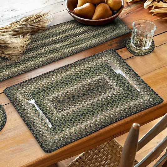 Homespice Pinecone Dining Placemats, Warm Country Rustic Decor, Set of 6, Green - 13x19 Rectangle Table Mats - Vibrant Colors, Durable, Easy to Clean and Protects Furniture
