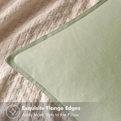 MIULEE Decorative Linen Euro Sham Pillow Covers 22x22 Inch Light Green Boho Farmhouse Neutral Spring Couch Throw Pillows for Bed Pack of 2 Accent Modern Pillowcase Summer Sofa Livingroom Home Decor