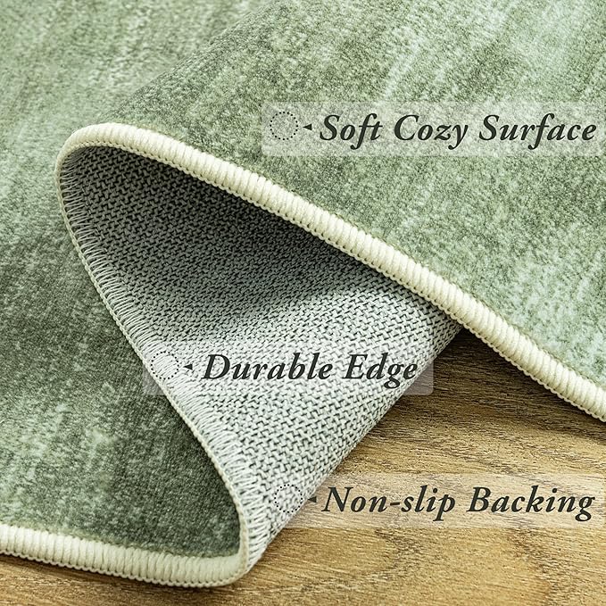 Olive Green 9x12 Area Rug Living Room Minimalist Modern Abstract Style Extra Large Rugs for Office Dining Room Table Loden Green Low Pile Floor Covering Carpet with Non Slip Washable