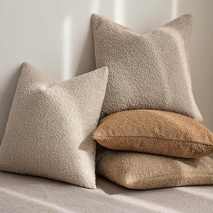 Foindtower Decorative Boucle Throw Pillow Covers Accent Solid Pillow Cases Cozy Soft Textured Couch Cushion Case for Chair Sofa Bedroom Living Room Home Decor 22 x 22 Inch,Tobacco