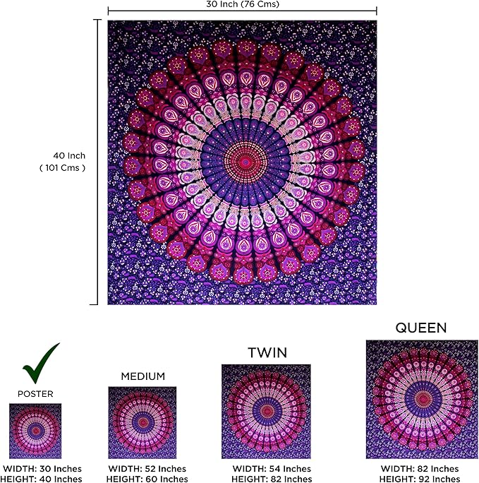 raajsee Indian Cotton Purple Tapestry Mandala Wall Hangings- Tapestry For Bedroom - Indie Wall Tapestry Hippie Room Decor - Boho Small Tapestrys Aesthetic Poster (30x40 Inches / 76x101 Cms)