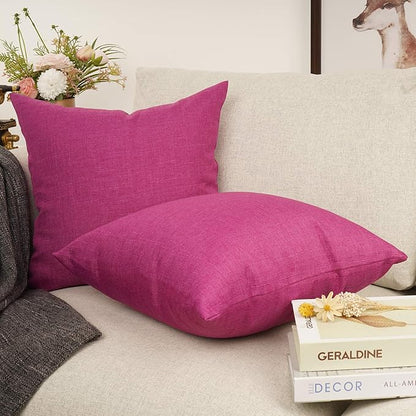 YOUR SMILE Pack of 2 Canves Faux Linen Throw Pillow Covers Square Rustic Farmhouse Decorative Burlap Pillowcases Cushion Covers for Couch Bed Sofa Living Room (Pink, 18'' X 18'')