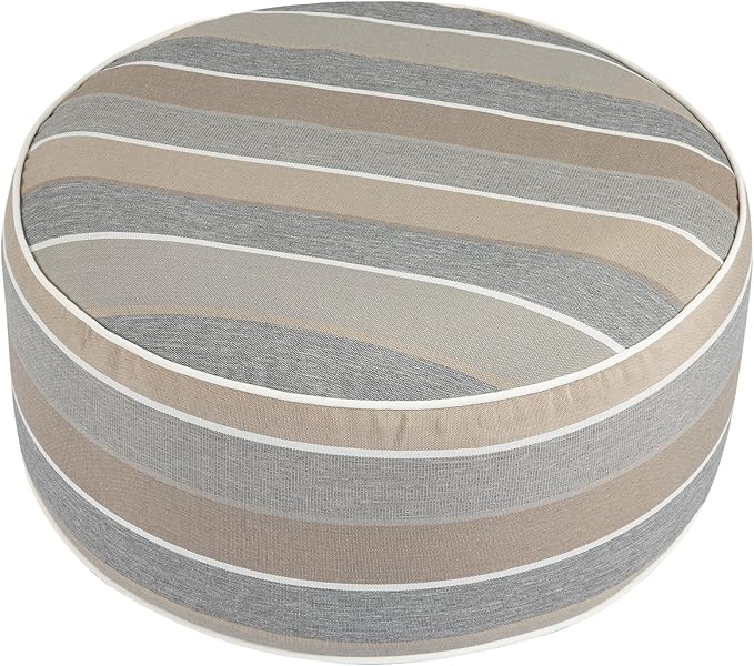Inflatable Outdoor Ottoman with Air Pump,20"x9" Portable Patio Pouf,Water Resistant,Fade-Resistant,Round Blow Up Footrest Stools for Home Garden Camping Travel(Gray Stripe)