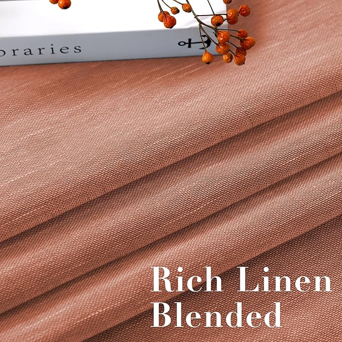 H.VERSAILTEX Linen Curtains Natural Linen Blended Curtain Panels for Living Room/Light Reducing Linen Semi Sheer Curtains 2 Panels Set Nickel Grommet Window Panels (52x84 Inch, Terracotta)