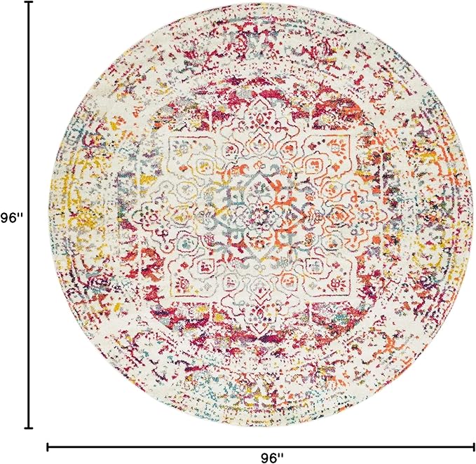 Rugs.com Arlington Collection Rug – 8 Ft Round Multi Medium-Pile Rug Perfect for Kitchens, Dining Rooms