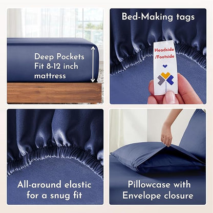 California Design Den Twin Bed Sheets Set - Natural 100% Cotton Sheets with Deep Pockets, Soft Sateen Weave, Breathable and Durable Bedding Set for Dorm Rooms, College (Navy Blue)