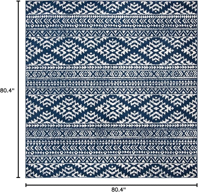 SAFAVIEH Tulum Collection Area Rug - 6'7" Square, Navy & Ivory, Moroccan Boho Tribal Design, Non-Shedding & Easy to Clean, Ideal for Living Room, Bedroom, Dining Space (TUL272N)