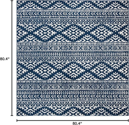 SAFAVIEH Tulum Collection Area Rug - 6'7" Square, Navy & Ivory, Moroccan Boho Tribal Design, Non-Shedding & Easy to Clean, Ideal for Living Room, Bedroom, Dining Space (TUL272N)