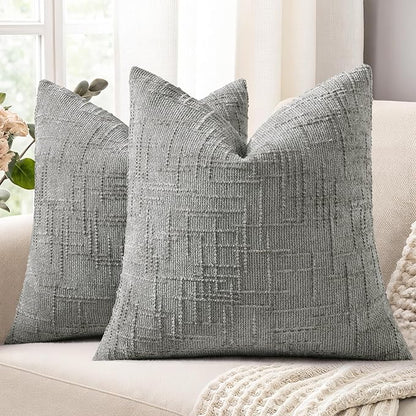 decorUhome Neutral Grey Chenille Euro Sham Throw Pillow Covers 24x24 Set of 2 Textured Slubby Couch Pillow Covers Farmhouse Accent Modern Neutral Decorative Pillow Cases for Bed Sofa Living Room