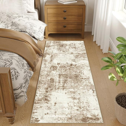 Fmfunctex 2x6 Runner Rug Washable Brown Beige Modern Abstract Entryway Non Slip Neutral Low Pile Indoor Carpet Soft Accent Hallway Rug for Kitchen Living Room Bedroom Bathroom Laundry Entrance Bedside