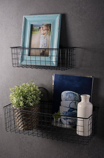 DII Farmhouse Vintage Décor, Wire Wall Basket, Small, Bronze, 2 Piece