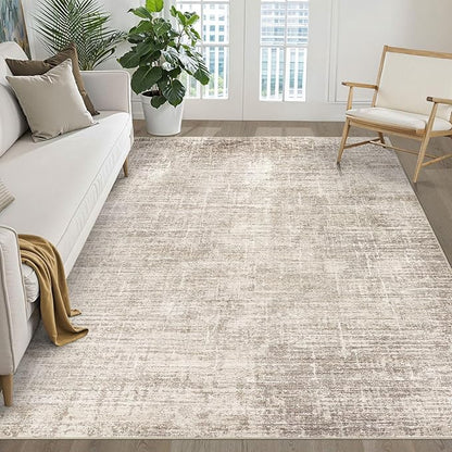 5x8 Area Rug Living Room: Washable Large Neutral Brown Rugs Abstract Soft Modern Stain Resistant Indoor Floor Non-Slip Carpet for Bedroom Nursery Kids Office Playroom Dining Room Under Table Home