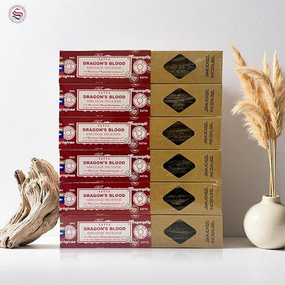 Satya Smudge Incense Stick – Hand-Rolled Indian Masala Incense for Meditation, Yoga & Spiritual Cleansing Pack of 6 (Smudge Dragon Blood)