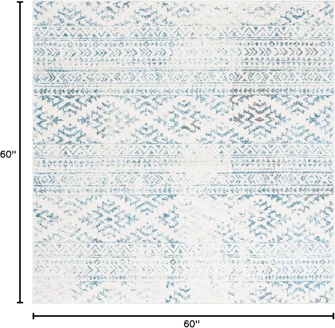 SAFAVIEH Tulum Collection Area Rug - 5' Square, Ivory & Turquoise, Moroccan Boho Tribal Design, Non-Shedding & Easy to Clean, Ideal for Living Room, Bedroom, Dining Space (TUL272E)