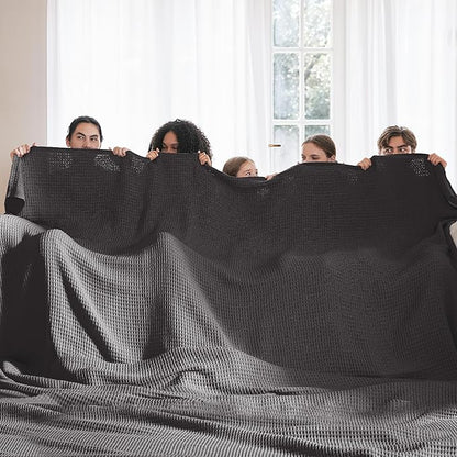 Bedsure Gentlesoft 100% Cotton Large Blanket Oversized King for Bed - Breathable Thick Waffle Weave Blanket for Summer, Couch Cover, Dark Grey, 120x94 inches