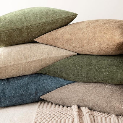 Foindtower Set of 2 Soft Textured Chenille Throw Decorative Pillow Covers Square Accent Solid Cushion Cover Cozy Neutral Farmhouse Pillow Case for Couch Sofa Bedroom Living Room 20x20 Inch,Light Taupe