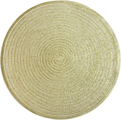 SHACOS Glitter Gold Round Braided Placemats Set of 8 Sparkle Washable 15 inch Round Table Mats Woven Place Mats for Christmas Party Dining Table Decor (Gold, 8)