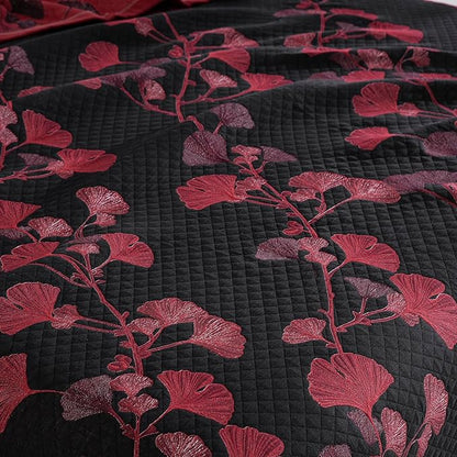 100% Cotton Muslin Jacquard 3 Piece Quilt Set Floral Ginkgo Leaf Print, Soft 3 Layers Gauze Bed Cover Reversible Bedspread Coverlet Breathable Lightweight Bedding Set, King