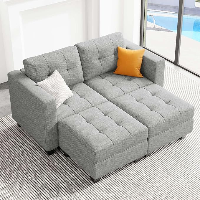 Belffin Modular Sectional Sofa with Storage Ottoman Modern Fabric L Shaped Couch with Chaise for Small Spaces Light Grey