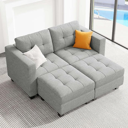 Belffin Modular Sectional Sofa with Storage Ottoman Modern Fabric L Shaped Couch with Chaise for Small Spaces Light Grey