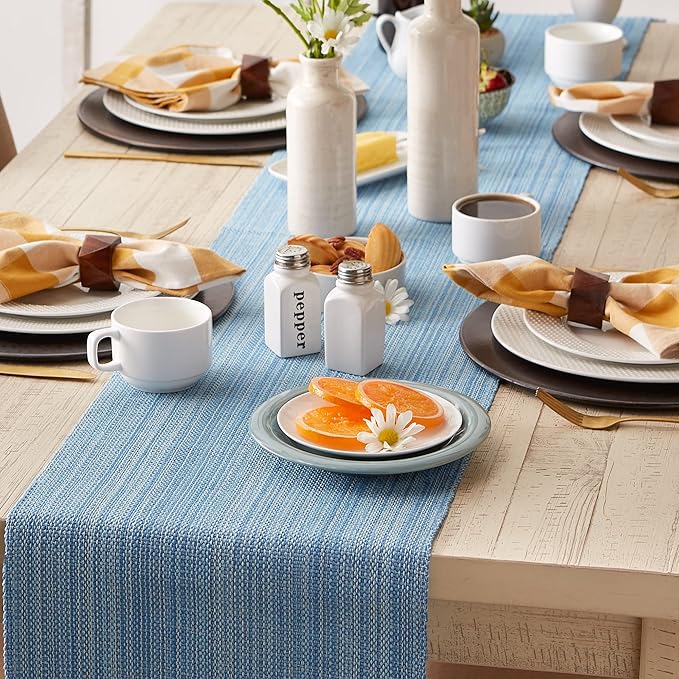 DII Variegated Tabletop Collection, Table Runner, 13x108, Light Blue