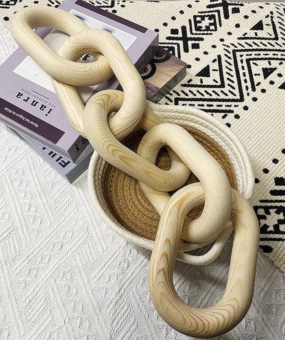 Wood Chain Link Decor - 18.9 Inches Length Aesthetic Room Decor, 5-Link Wood Chain Boho Decor for Living Room, Farmhouse Decor, Coffee Table (Wood)