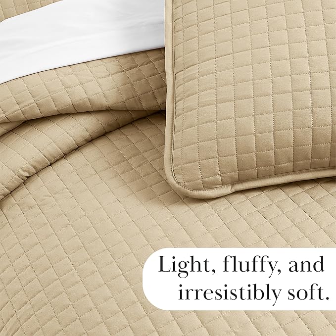 Southshore Fine Living, Inc. Twin XL Comforter Quilt Bedding Set, Dorm Room Essential Bedding, Stain Resistant, Machine Washable Bedspread, XL/Twin Beige Quilt Bed Spread w/Pillow Sham, Soft Sand