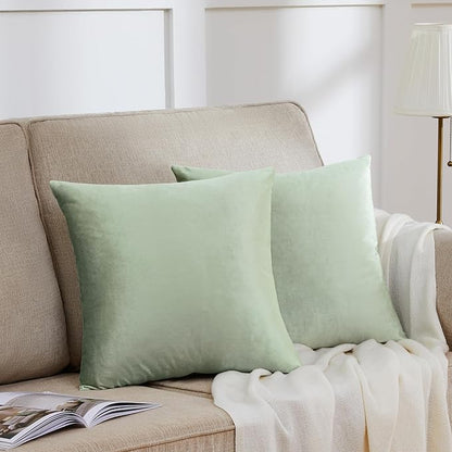 GIGIZAZA Sage Green Pillow Covers 16x16 Throw Pillows Velvet Decorative Sofa Couch Pillow Covers Bedroom Cushion Pillowcase