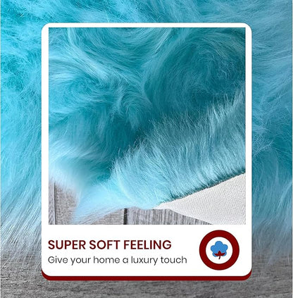 Free Shape Luxury Soft Fluffy Shag Area Rug Double Side by Side 3'x4', 90x120cm - Vegan Fur Ultra Soft Indoor Carpet Nursery Rugs for Bedroom Home Decor, Blue
