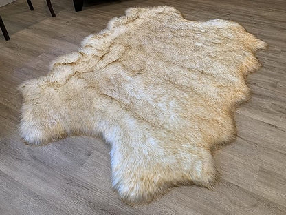 LAMBZY Faux Sheepskin Super Soft Hypoallergenic Silky Shag Rug for Living Room, Kids Room, Sofa (Quarto 4 Pelts 4'x6', White/Brown Tips)