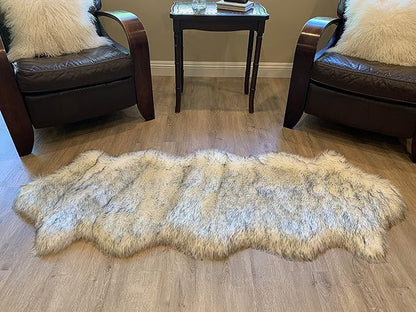 LAMBZY Faux Sheepskin Super Soft Hypoallergenic Silky Shag Rug for Living Room, Kids Room, Sofa (Double 2'x6', White/Black Tips)