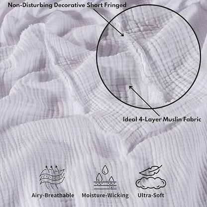 Muslin Blanket - Pure 100% Turkish Cotton Airy Soft Light Versatile Gauze Throw Blanket for Bed, Couch, Sofa (White, Twin XL Size (71" x 95" inch))