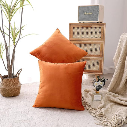 NiNi ALL Decorative Throw Pillow Covers Pack of 2, Halloween Velvet Cushion Case for Couch Bedroom Living Room Outdoor, Pillow Covers 18x18 Inch（45 x 45 cm） Orange