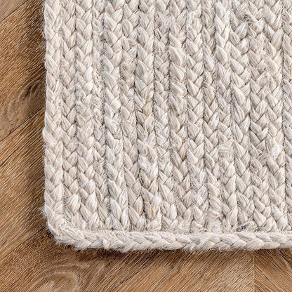 nuLOOM 4 Square Rigo Jute Hand Woven Area Rug, Off White, Solid Farmhouse Design, Natural Fiber, For Bedroom, Living Room, Dining Room, Hallway, Office, Kitchen, Entryway