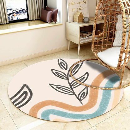 Mid-Century Round Area Rug, 7ft, Bohemian Washable Entryway Rug, Simple Modern Art Bedroom Rug, Non-Slip Soft Living Room Round Rug for Kids Room Home Office Decoration