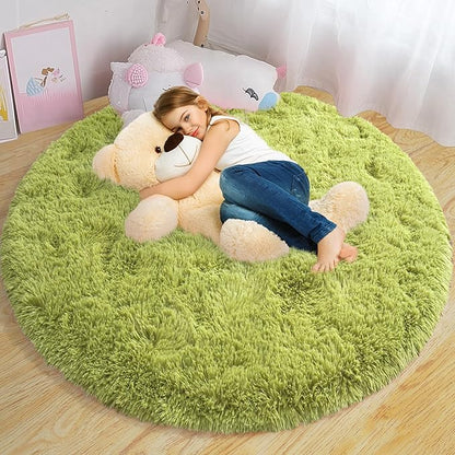 Round Fluffy for Bedroom Rugs, 6Ft Green Shag Circle Rug Non-Slip for Kids Girls Boys Bedroom Dorm Nursery Playroom, Soft Cute Area Rugs for Living Room Decor