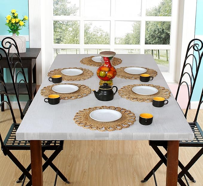MORE Jute Hand Braided Placemats Set of 6 | 15 Inches Round Tablemats for Kitchen, Dining Table Top Rug Mats & Dinner Table Placemat Pads Mates | Rustic Natural Fiber Vintage Rugs Mat, Natural Beige