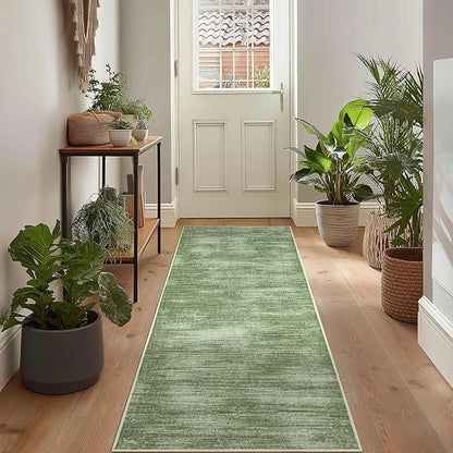 Olive Green Rug Runners for Hallways Non Slip Washable Neutral Abstract Minimalist Low Pile Floor Protector Carpet Hunter Green 3x8 Runner Rug for Laundry Room Kitchen