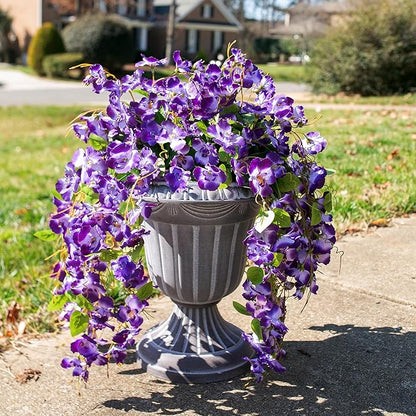 Fake Hibiscus Artificial Hanging Flowers Plants for Outdoors Spring Decoration, 4pcs Silk Hibiscus Vines Realistic UV Resistant Purple Faux Flowers for Outside Planter Porch Patio Yard Wedding Party