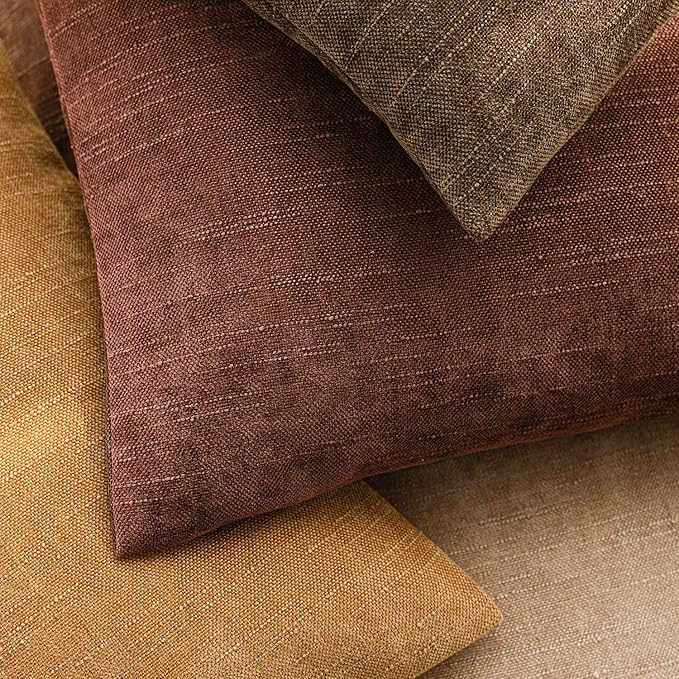 Foindtower Set of 2 Soft Textured Chenille Throw Decorative Pillow Covers Square Accent Solid Cushion Cover Neutral Farmhouse Pillow Case for Couch Sofa Bedroom Living Room 22x22 Inch,Golden Brown