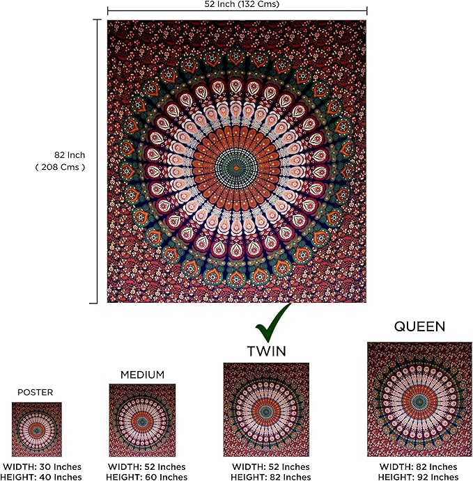 Raajsee Mandala Tapestry Wall Hanging – Blue Orange, 100% Cotton, Boho Hippie Decor, Twin Size (52x82 Inches / 132x208 cm) – Beach Throw, Bedspread, Meditation Yoga Mat